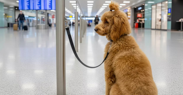 goldendoodle abandoned in the airport