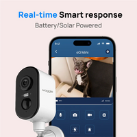 Waggle RV 4G Mini Pet Camera with app screen display, compact design, and 4G connectivity for remote pet monitoring.