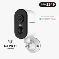 Waggle Pet Camera capturing a pet and owner interacting, with a sleek design and live video feed display.