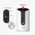 Two Waggle security cameras, one 4G Mini Camera and one WaggleCam Pro, on a white background.